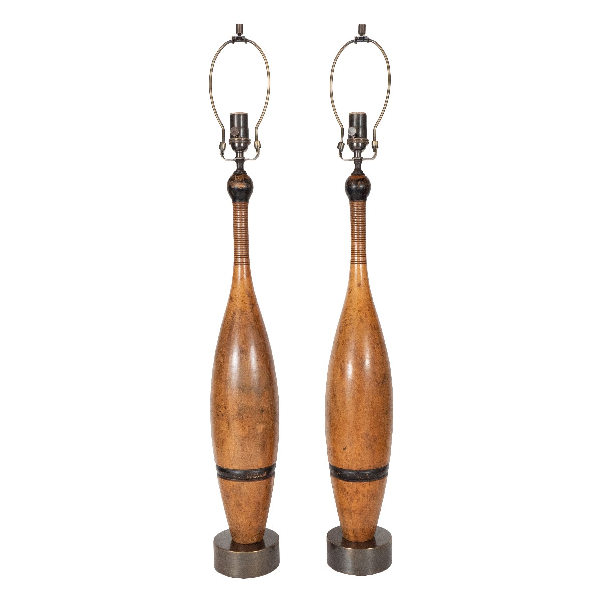 Pair of vintage juggling pin table lamps